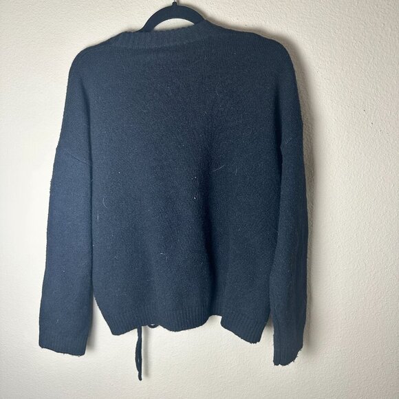 FRENCH CONNECTION Ruched Tie Front Crew Neck Sweater Size XS Black - Picture 8 of 9